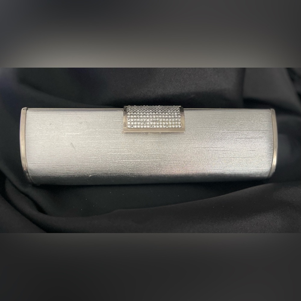 Silver Clutch Bag with Rhinestone Clasp Vintage
